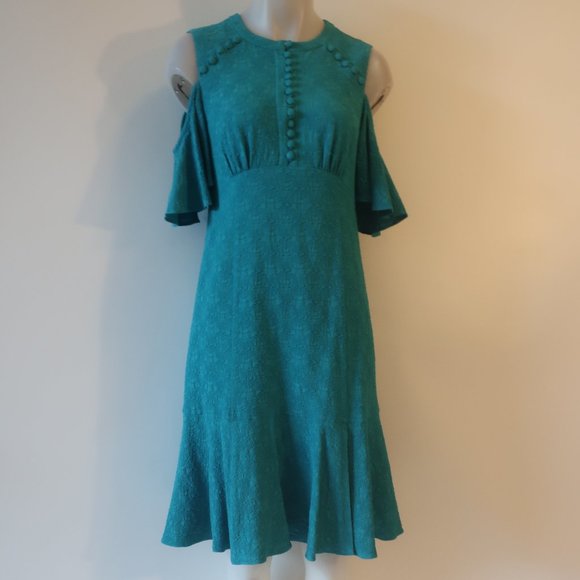 Nanette Lepore Teal Cold Shoulder Dress - Picture 10 of 13